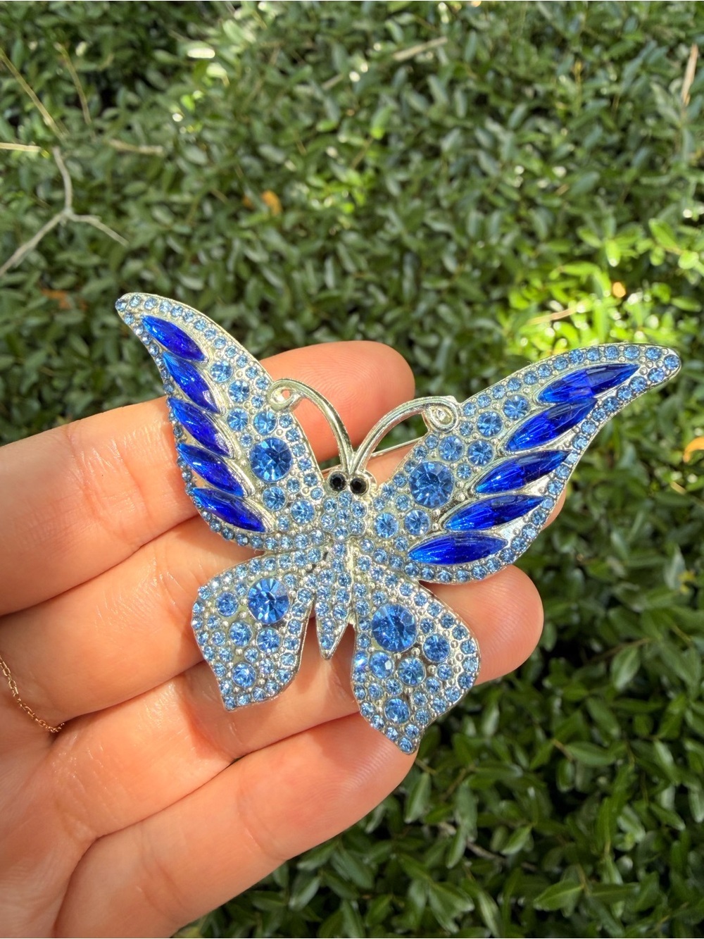 Crystal Butterfly Brooch Pin in Blue